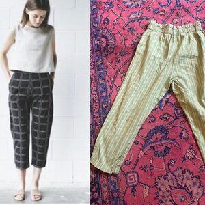 Ace & Jig Hughes Pants Palm Stripe Elastic Paper Bag Waist Crop Green